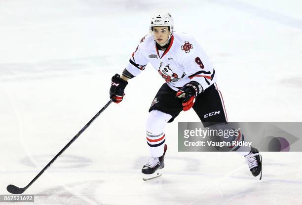 Joshua Dame of the Niagara IceDogs skates during an OHL game against the Oshawa Generals at the Meridian Centre on October 26, 2017 in St Catharines,...