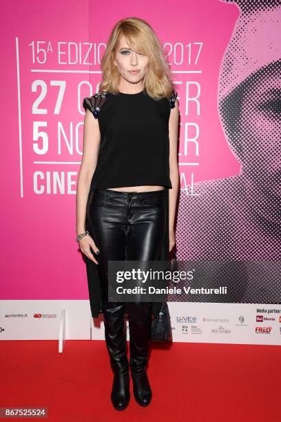 Loredana Cannata walks a red carpet for 'Metti Una Notte' during the 12th Rome Film Fest at on October 28, 2017 in Rome, Italy.