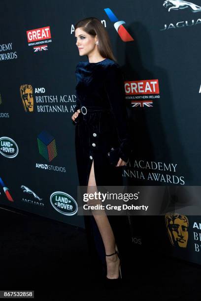 Charity Wakefield arrives for the 2017 AMD British Academy Britannia Awards presented by Jaguar Land Rover and American Airlines at The Beverly...