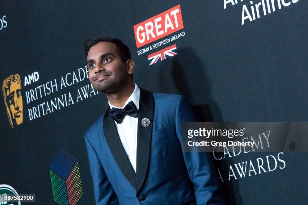 Aziz Ansari arrives for the 2017 AMD British Academy Britannia Awards presented by Jaguar Land Rover and American Airlines at The Beverly Hilton...