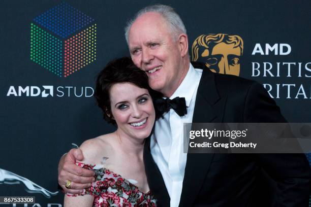 Claire Foy and John Lithgow arrive for the 2017 AMD British Academy Britannia Awards presented by Jaguar Land Rover and American Airlines at The...