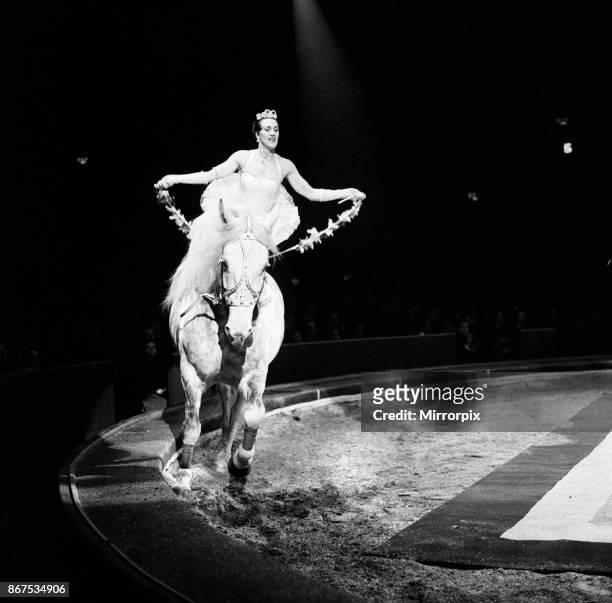 Bertram Mills Circus, a performance with a horse, 19th December 1958.