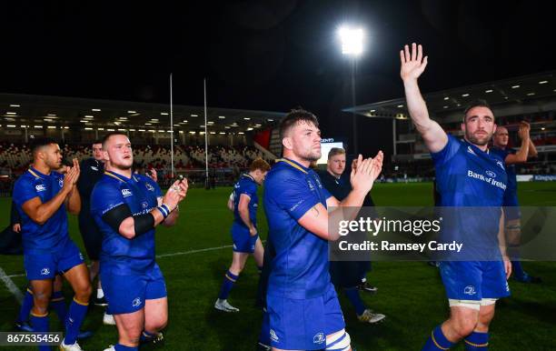 Belfast , United Kingdom - 28 October 2017; Jordi Murphy and Jack Conan alongside their Leinster teammates following the Guinness PRO14 Round 7 match...