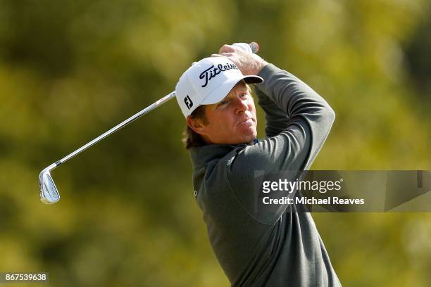 Derek Fathauer plays his shot from the fourth tee during the third round of the Sanderson Farms Championship at the Country Club of Jackson on...