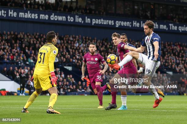Jay Rodriguez of West Bromwich Albion scores a goal to make it 1-1 during the Premier League match between West Bromwich Albion and Manchester City...