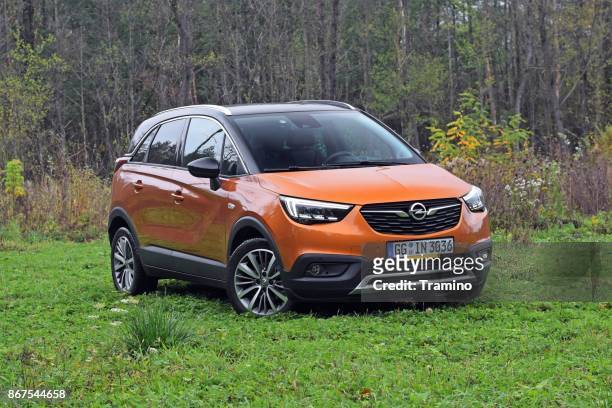 opel crossland x on the grass - opel stock pictures, royalty-free photos & images