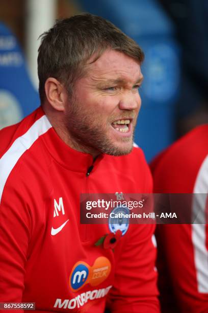 Grant McCann manager of Peterborough United during the Sky Bet League One match between Peterborough United and Shrewsbury Town at ABAX Stadium on...