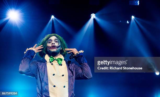 Yungen performing as The Joker during the Vevo Halloween concert at Victoria Warehouse on October 28, 2017 in Manchester, England.