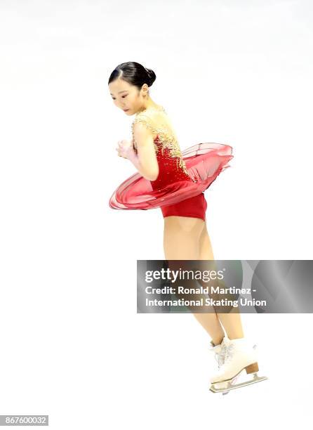 Marin Honda of Japan performs in the ladies free skating during the ISU Grand Prix of Figure Skating at Brandt Centre on October 28, 2017 in Regina,...