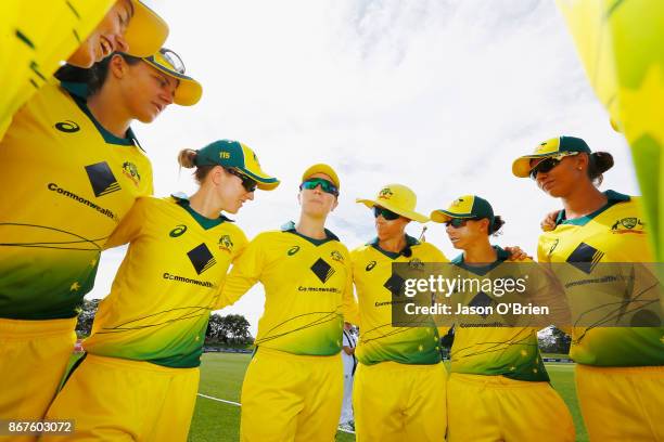 Australia's Alex Blackwell during the Women's International One Day match between Australia and England on October 29, 2017 in Coffs Harbour,...