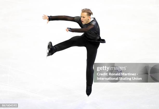 Michal Brezina of Czech Republic performs in men free skating during the ISU Grand Prix of Figure Skating at Brandt Centre on October 28, 2017 in...