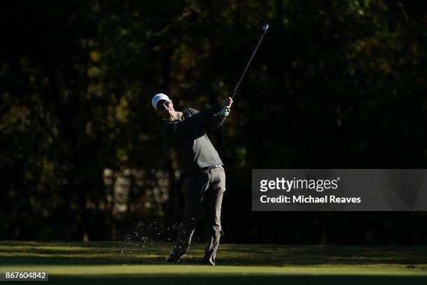David Hearn of Canada plays his second shot on the on the 17th hole during the third round of the Sanderson Farms Championship at the Country Club of...