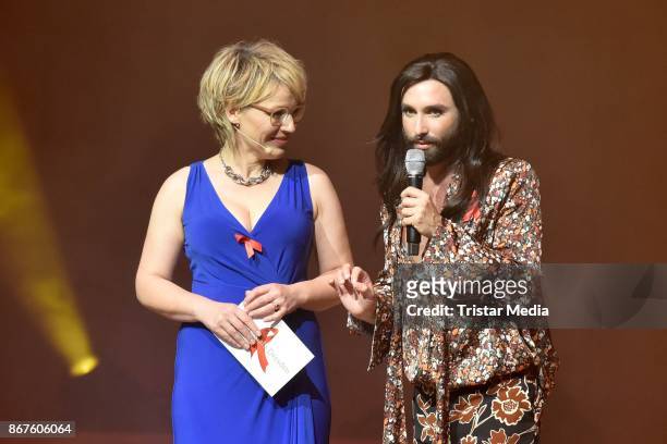 Andrea Ballschuh and Conchita Wurst attend the 12th Hope Charity Gala at Kulturpalast on October 28, 2017 in Dresden, Germany.