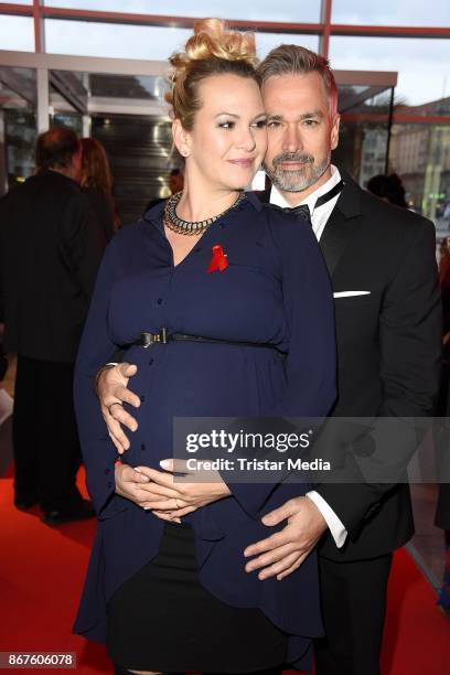 Manou Lubowski and his pregnant girlfriend Lara von Stumberg attend the 12th Hope Charity Gala at Kulturpalast on October 28, 2017 in Dresden,...