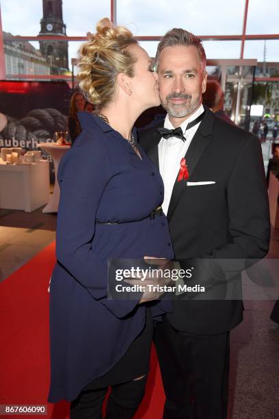 Manou Lubowski and his pregnant girlfriend Lara von Stumberg attend the 12th Hope Charity Gala at Kulturpalast on October 28, 2017 in Dresden,...