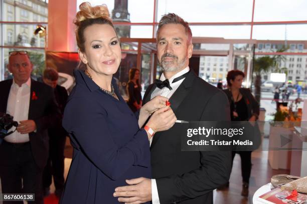 Manou Lubowski and his pregnant girlfriend Lara von Stumberg attend the 12th Hope Charity Gala at Kulturpalast on October 28, 2017 in Dresden,...