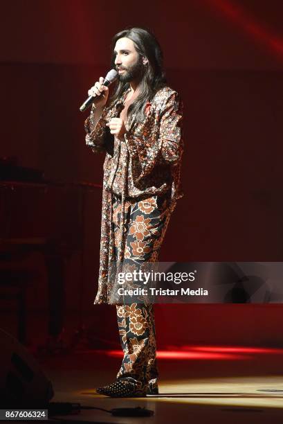 Conchita Wurst performs the 12th Hope Charity Gala at Kulturpalast on October 28, 2017 in Dresden, Germany.