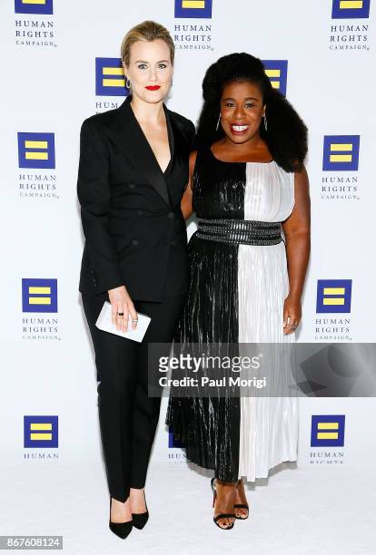 Actresses Taylor Schilling and Uzo Aduba attend the 21st Annual HRC National Dinner at the Washington Convention Center on October 28, 2017 in...