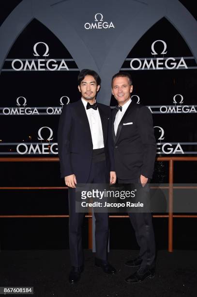 Ryohei Otani and Raynald Aeschlimann attend the OMEGA Aqua Terra at Palazzo Pisani Moretta on October 28, 2017 in Venice, Italy.
