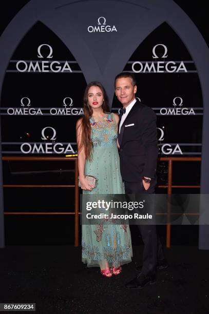 Matilde Gioli and Raynald Aeschlimann attend the OMEGA Aqua Terra at Palazzo Pisani Moretta on October 28, 2017 in Venice, Italy.