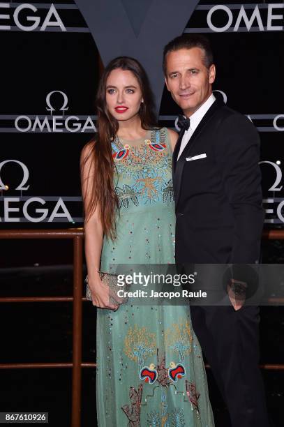 Matilde Gioli and Raynald Aeschlimann attend the OMEGA Aqua Terra at Palazzo Pisani Moretta on October 28, 2017 in Venice, Italy.