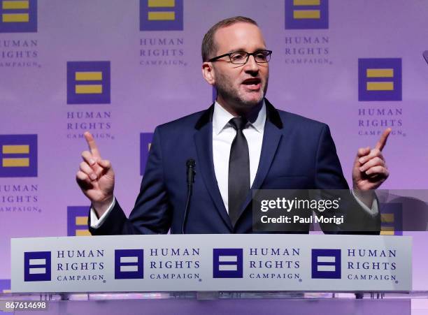 President Chad Griffin speaks at the 21st Annual HRC National Dinner at the Washington Convention Center on October 28, 2017 in Washington, DC.