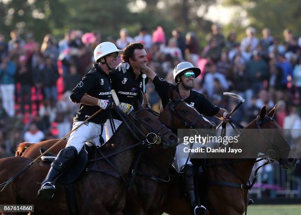 Players of Ellerstina celebrate after winning the final match between Ellerstina and Alegria during the Hurlingham Polo Open 2017 at Hurlingham Club...