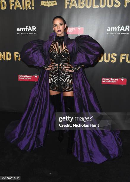 Actress Bruna Marquezine attends the 2017 amfAR & The Naked Heart Foundation Fabulous Fund Fair at Skylight Clarkson Sq on October 28, 2017 in New...