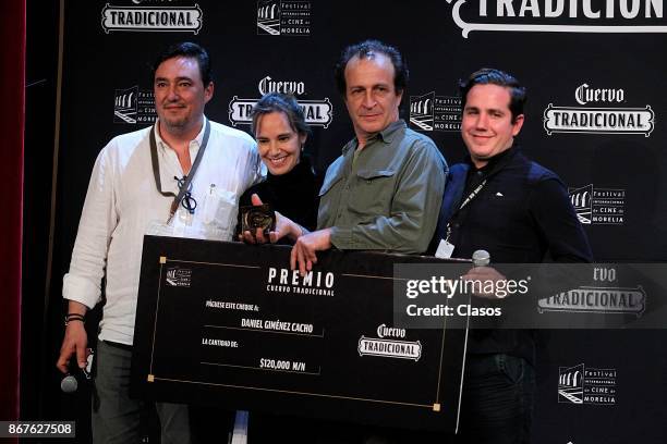 Mexican actor Daniel Gimenez Cacho receives the 'Cuervo Tradicional' award during the XV Morelia International Film Festival on October 27, 2017 in...