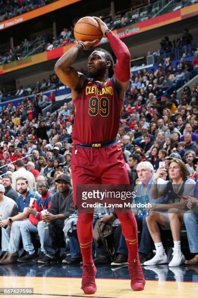 Jae Crowder of the Cleveland Cavaliers shoots the ball against the New Orleans Pelicans on October 28, 2017 at the Smoothie King Center in New...