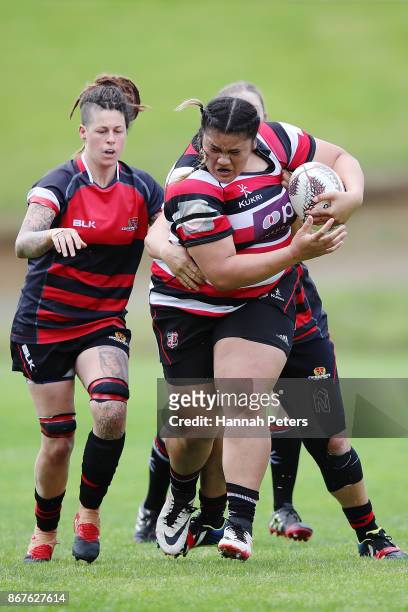 Leilani Perese of Counties Manukau charges forward during the Farah Palmer Cup Premiership Final match between Counties Manukau and Canterbury on...