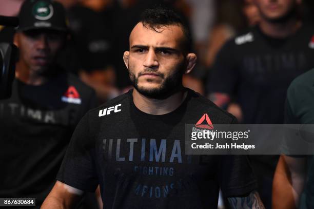 John Lineker of Brazil enters the arena before facing Marlon Vera of Ecuador in their bantamweight bout during the UFC Fight Night event inside the...