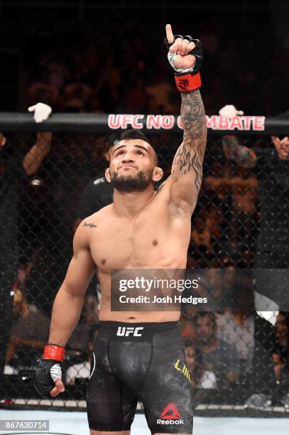 John Lineker of Brazil is introduced before facing Marlon Vera of Ecuador in their bantamweight bout during the UFC Fight Night event inside the...