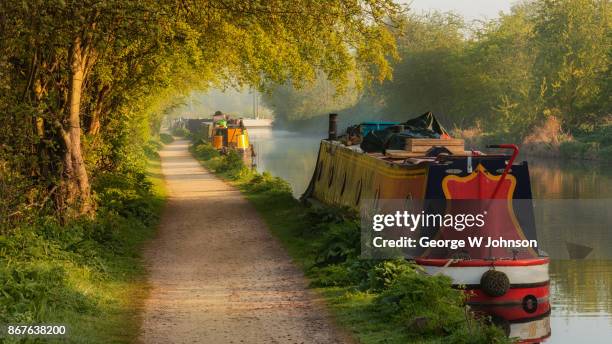 dawn english rural canal scene in summer - hertfordshire stock-fotos und bilder