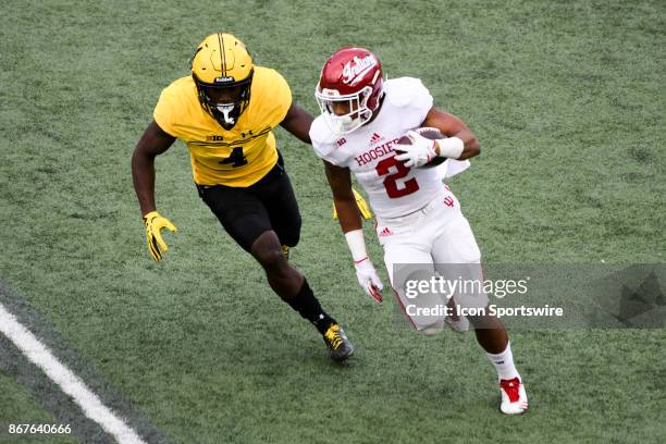 Indiana Hoosiers running back Devonte Williams runs in the second quarter against Maryland Terrapins defensive back Darnell Savage Jr. On October 28...