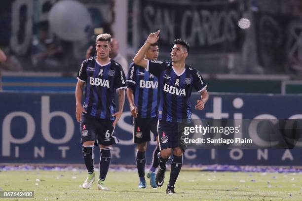 Juan Edgardo Ramirez of Talleres celebrates after scoring the first goal of his team during a match between Talleres and River Plate as part of...