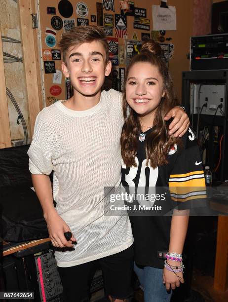 Johnny Orlando & Mackenzie Ziegler pose backstage during their "Day & NIght" tour at Mr Smalls on October 28, 2017 in Millvale, Pennsylvania.