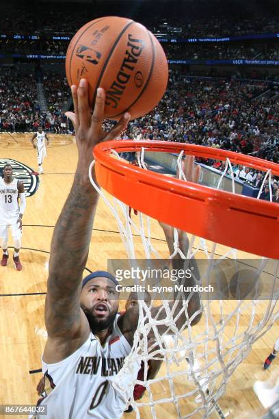 DeMarcus Cousins of the New Orleans Pelicans shoots the ball against the Cleveland Cavaliers on October 28, 2017 at the Smoothie King Center in New...