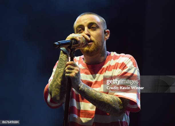 Mac Miller performs on Camp Stage during day 1 of Camp Flog Gnaw Carnival 2017 at Exposition Park on October 28, 2017 in Los Angeles, California.