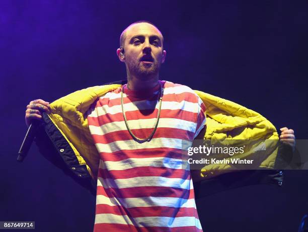 Mac Miller performs on Camp Stage during day 1 of Camp Flog Gnaw Carnival 2017 at Exposition Park on October 28, 2017 in Los Angeles, California.