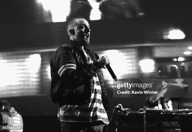 Mac Miller performs on Camp Stage during day 1 of Camp Flog Gnaw Carnival 2017 at Exposition Park on October 28, 2017 in Los Angeles, California.