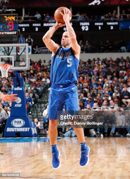 Barea of the Dallas Mavericks shoots the ball against the Philadelphia 76ers on October 28, 2017 at the American Airlines Center in Dallas, Texas....