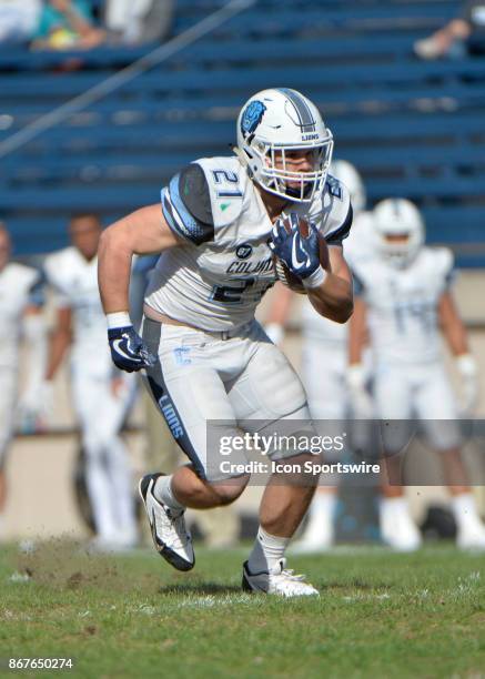 Columbia Lions running back Chris Schroer runs up the field during the game between the Yale Bulldogs and the Columbia Lions on October 28, 2017 at...