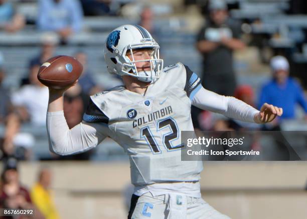 Columbia Lions quarterback Anders Hill during the game between the Yale Bulldogs and the Columbia Lions on October 28, 2017 at Yale Bowl in New...