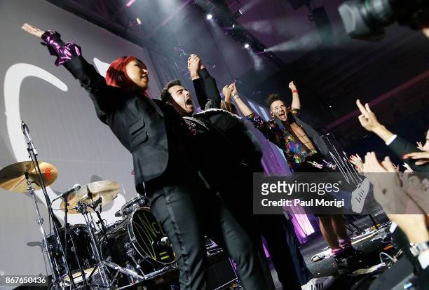 Musicians JinJoo Lee, Joe Jonas, Jack Lawless, and Cole Whittle of the band DNCE perform at the 21st Annual HRC National Dinner at the Washington...