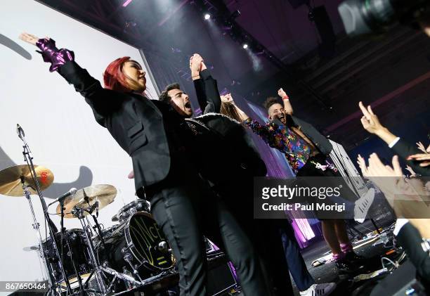 Musicians JinJoo Lee, Joe Jonas, Jack Lawless, and Cole Whittle of the band DNCE perform at the 21st Annual HRC National Dinner at the Washington...