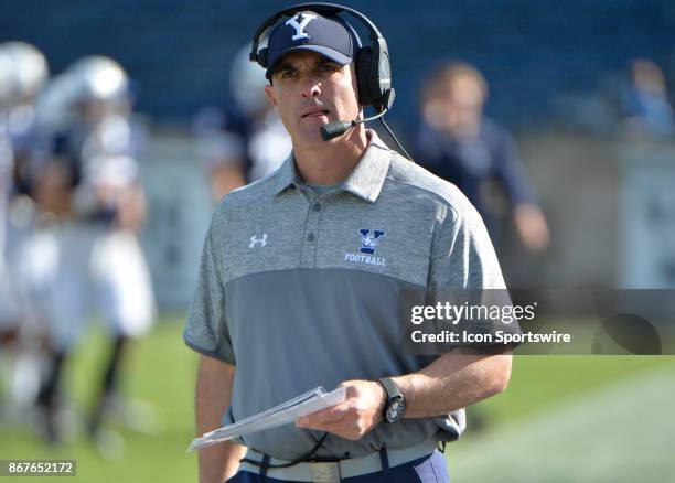 Yale Bulldogs Head Coach Tony Reno during the game between the Yale Bulldogs and the Columbia Lions on October 28, 2017 at Yale Bowl in New Haven, CT.