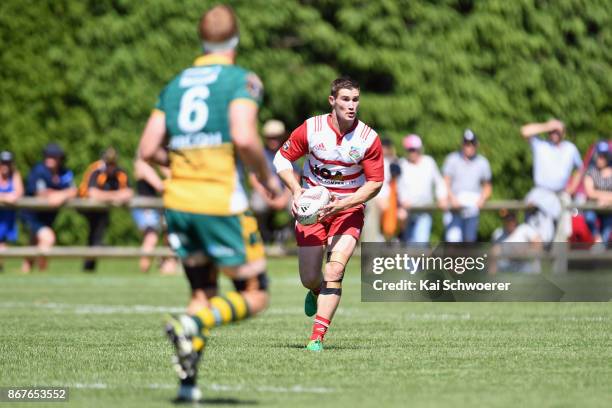 Regan Stanton of West Coast charges forward during the Mitre 10 Heartland Championship Lochore Cup Final match between Mid Canterbury and West Coast...