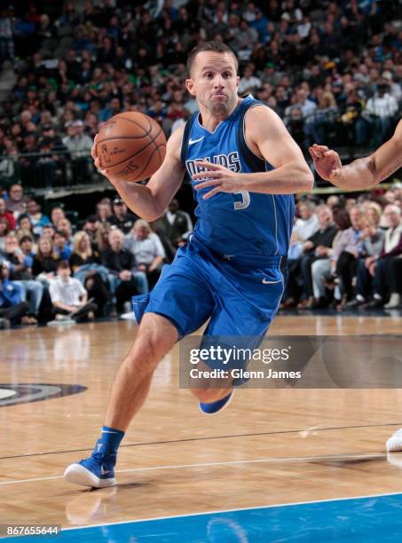 Barea of the Dallas Mavericks handles the ball against the Philadelphia 76ers on October 28, 2017 at the American Airlines Center in Dallas, Texas....