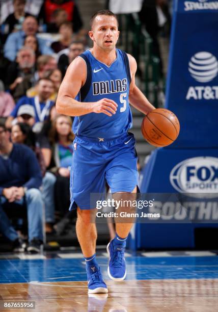 Barea of the Dallas Mavericks handles the ball against the Philadelphia 76ers on October 28, 2017 at the American Airlines Center in Dallas, Texas....